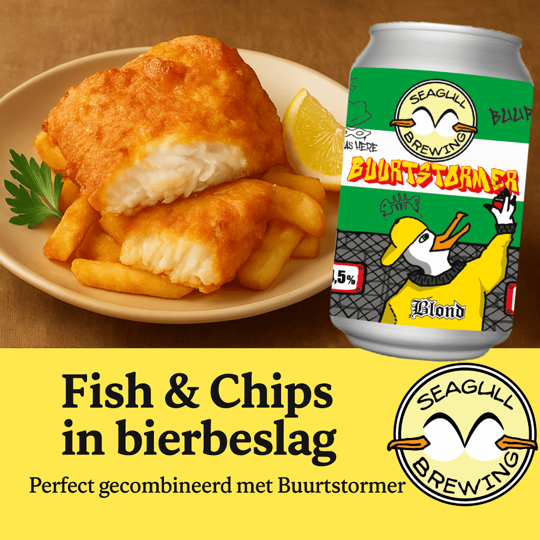 Fish and chips in bierbeslag met Buurtstormer blond van Seagull Brewing